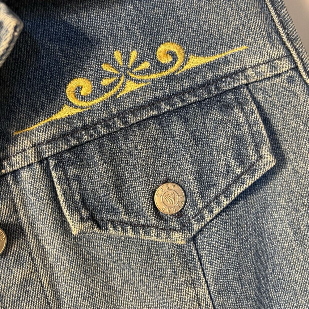 Apache West Wanted Threads Vintage Denim Jean Embroidered Cropped Vest, SZ Large - Picture 5 of 10